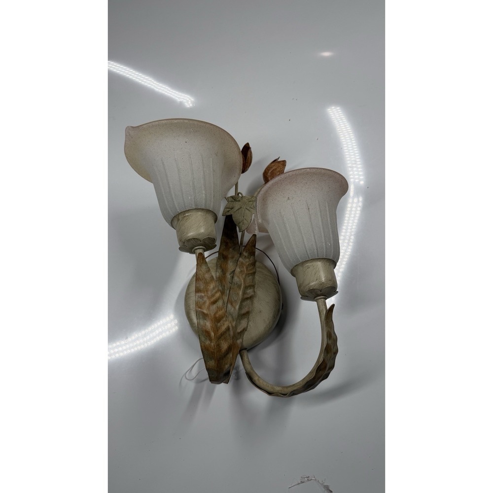 Vtg Glass Pink Tulip Floral Wall Sconce Light Fixture 80s 90s